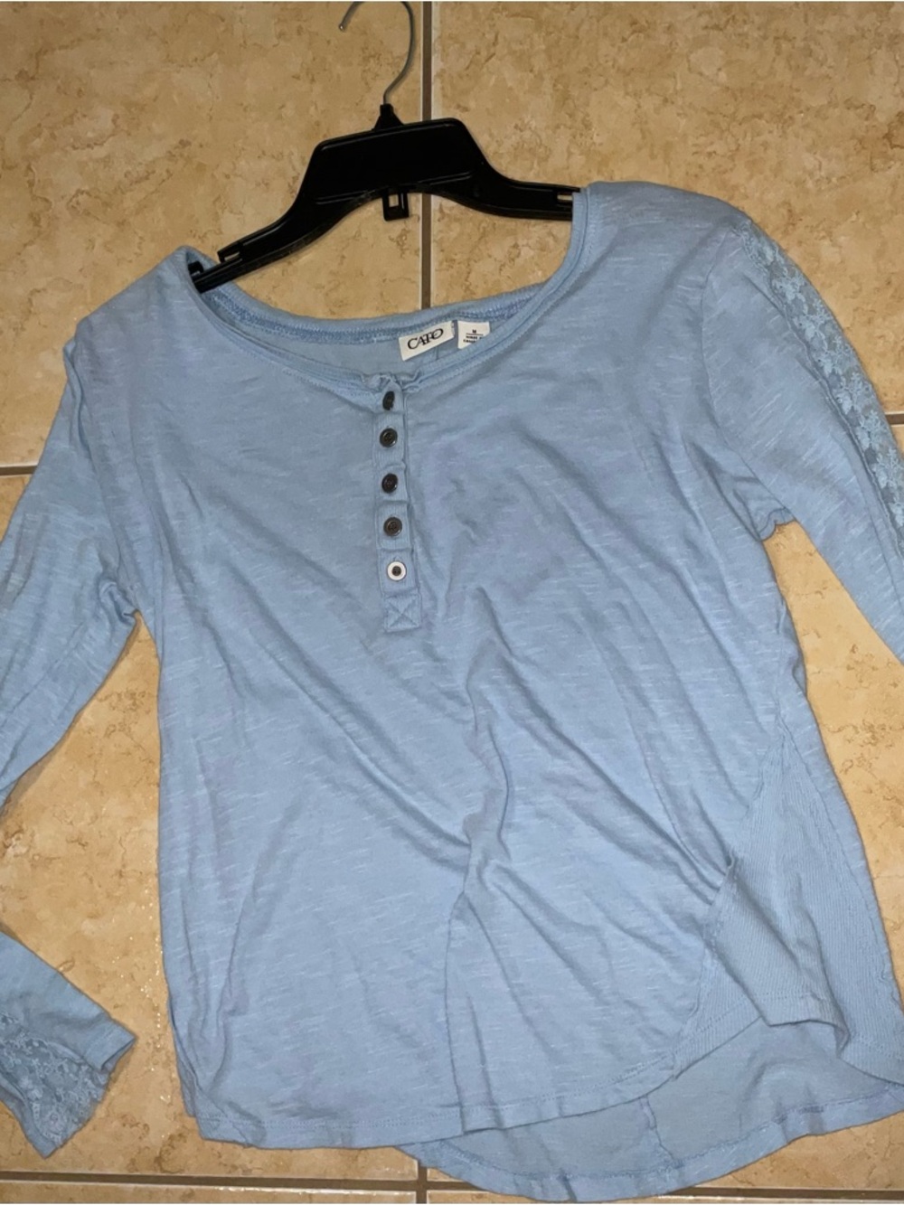 Cato Light Blue Long Sleeve Henley with Button Placket